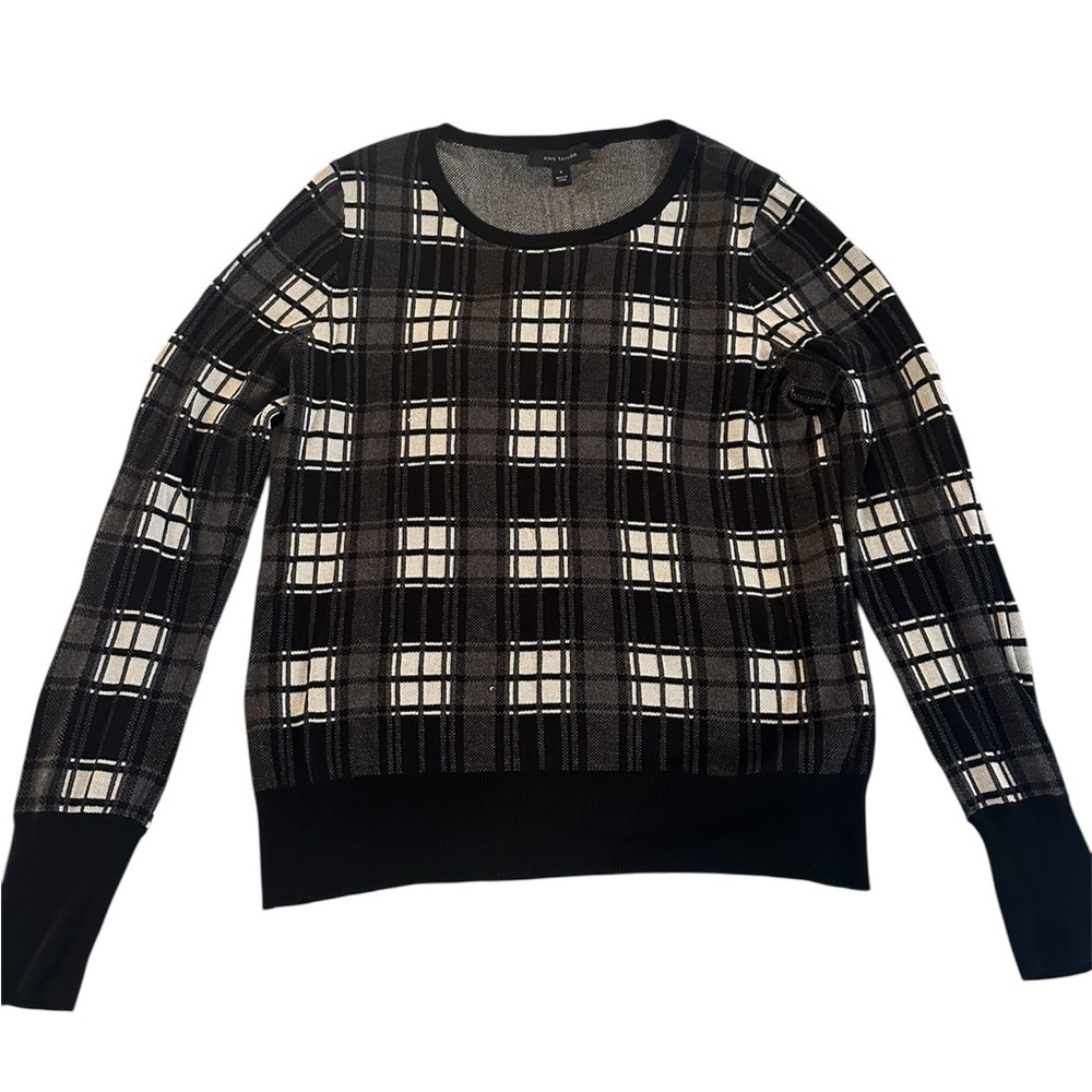Ann Taylor black and white plaid long sleeve top size L